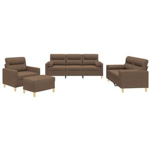 vidaXL 4 pcs conjunto de sof&aacute;s com almofadas tecido castanho