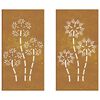 vidaXL Decora&ccedil;&otilde;es p/ muro de jardim 2 pcs a&ccedil;o corten design flores