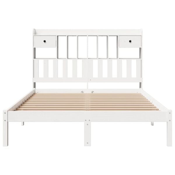 vidaXL Cama com estante sem colch&atilde;o 140x200 cm pinho maci&ccedil;o branco