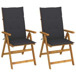 vidaXL Cadeiras jardim reclin&aacute;veis c/ almofad&otilde;es 2 pcs ac&aacute;cia maci&ccedil;a