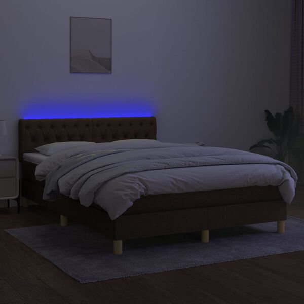 vidaXL Cama box spring c/ colch&atilde;o/LED 140x200cm tecido castanho-escuro