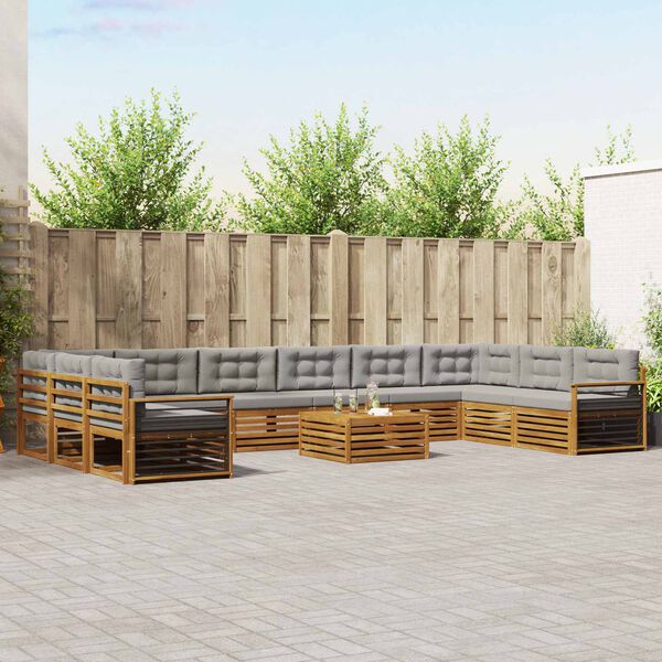 vidaXL Conjuntos de sof&aacute;s com almofada 11 pcs Cinza Natural e Claro