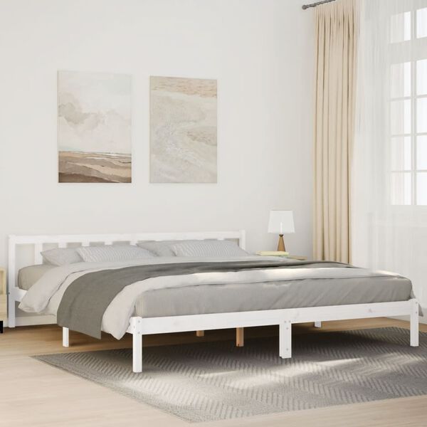 vidaXL Cama extra longa sem colch&atilde;o 180x210 cm pinho maci&ccedil;o branco