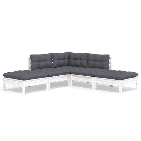 vidaXL 5 pcs conjunto lounge de jardim c/ almofad&otilde;es pinho branco