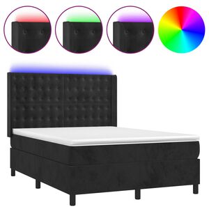 vidaXL Cama box spring c/ colch&atilde;o/LED 140x200 cm veludo preto