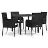 vidaXL 5 pcs conjunto de jantar p/ jardim c/ almofad&otilde;es vime PE preto