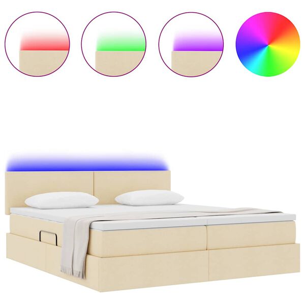 vidaXL Cama com luzes de tira LED Creme 180 x 200 cm tecido