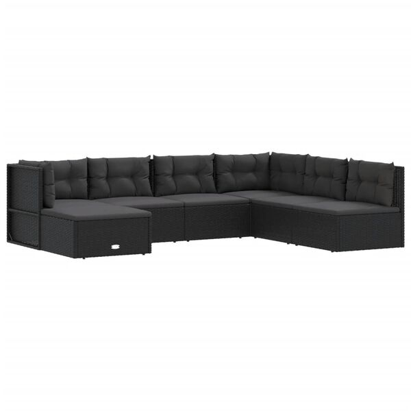 vidaXL 7 pcs conjunto lounge de jardim c/ almofad&otilde;es vime PE preto