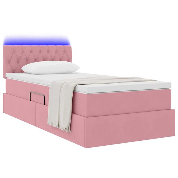 vidaXL Cama com arruma&ccedil;&atilde;o e LED com colch&atilde;o Rosa 90 x 200 cm Veludo