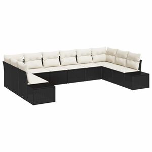 vidaXL Conjunto de Sof&aacute; de Jardim 10 pcs Preto e Creme Polirattan