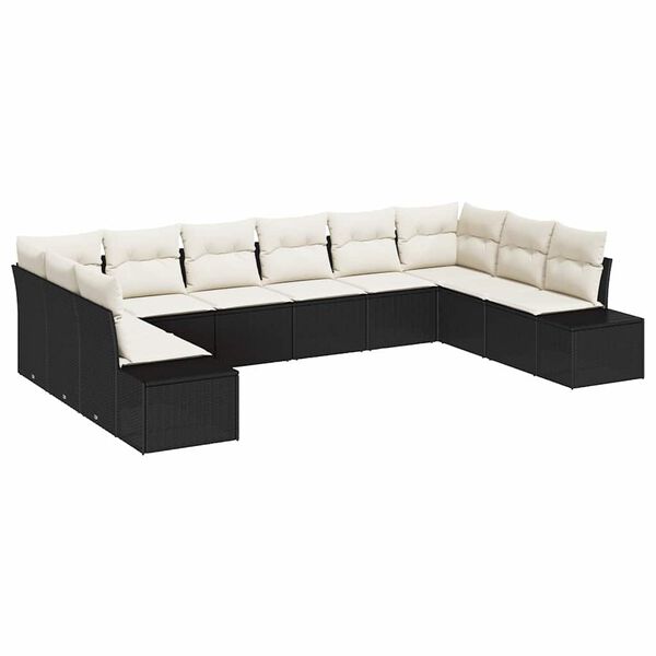 vidaXL Conjunto de Sof&aacute; de Jardim 10 pcs Preto e Creme Polirattan