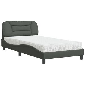 vidaXL Cama com colch&atilde;o Hvar 100x200 cm tecido cinzento-escuro
