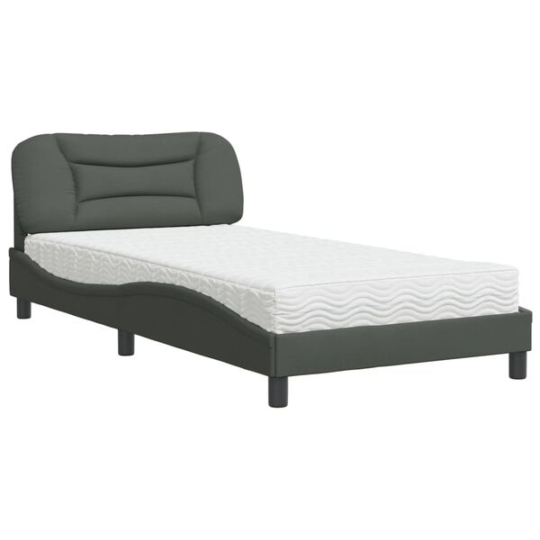 vidaXL Cama com colchão Hvar 100x200 cm tecido cinzento-escuro