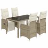 vidaXL 5 pcs conjunto bistr&ocirc; p/ jardim c/ almofad&otilde;es vime PE castanho