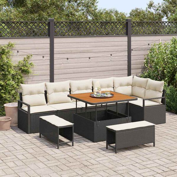 vidaXL Conjunto de Sof&aacute; de Jardim 9 pcs Preto Rattan Sint&eacute;tico