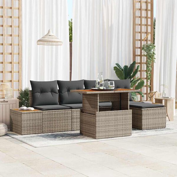 vidaXL Conjunto de Sof&aacute; de Jardim 6 pcs Cinzeto Rattan Sint&eacute;tico