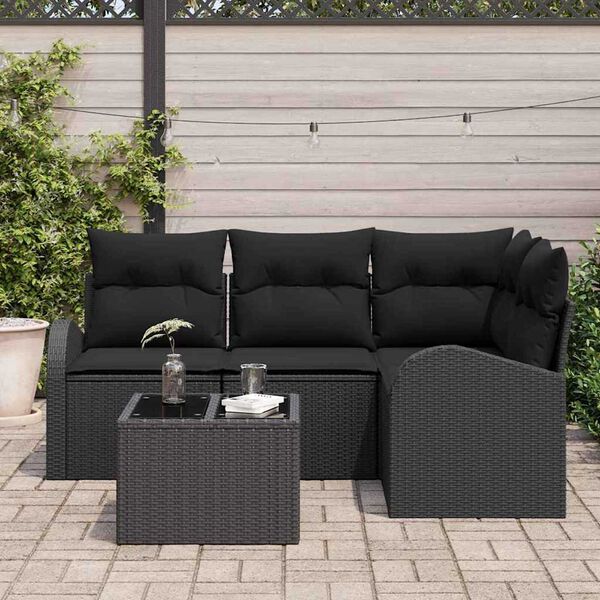 vidaXL Conjunto de Sof&aacute; de Jardim com almofada 5 pcs Preto vime PE