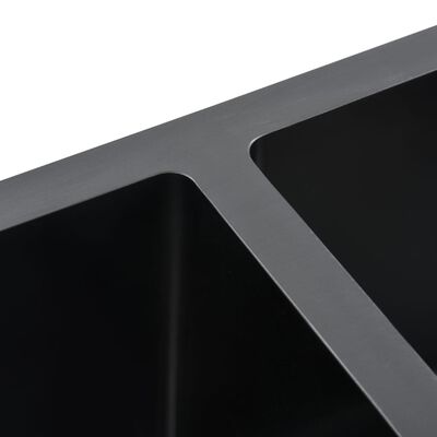 vidaXL Lava-louça de cozinha artesanal aço inoxidável preto