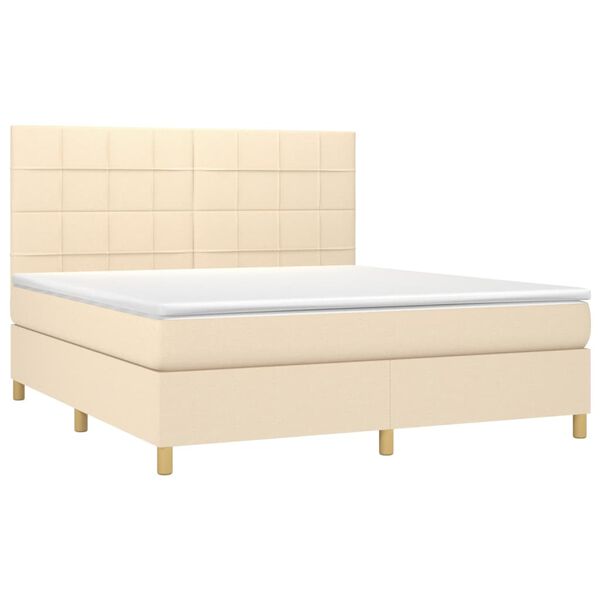 vidaXL Cama box spring c/ colch&atilde;o e LED 180x200 cm tecido cor creme