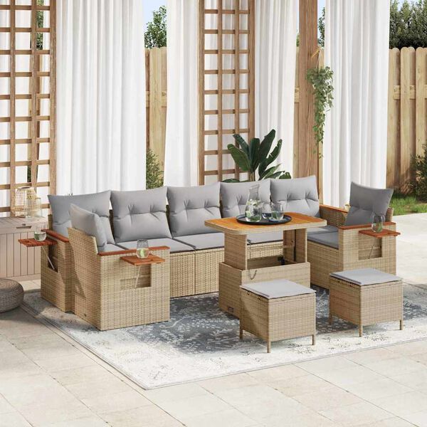 vidaXL Conjunto de Sof&aacute; de Jardim 13 pcs Bege e Cinza Claro vime PE