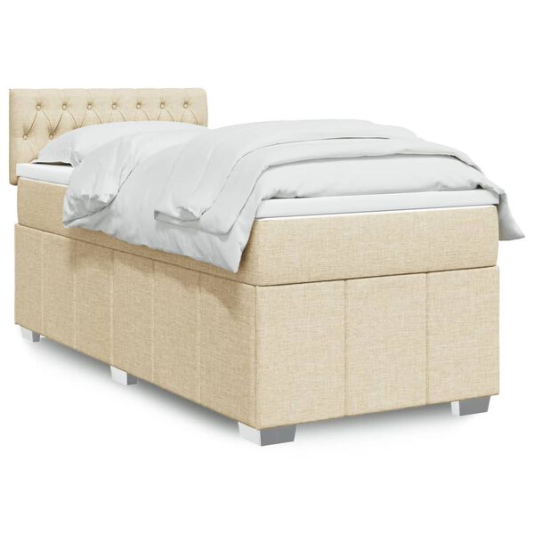 vidaXL Cama com molas/colch&atilde;o 90x200 cm tecido cor cr&egrave;me