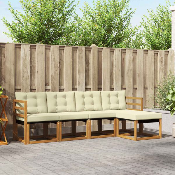 vidaXL Conjunto de Sof&aacute;s para Exterior 5 pcs Natural e Creme