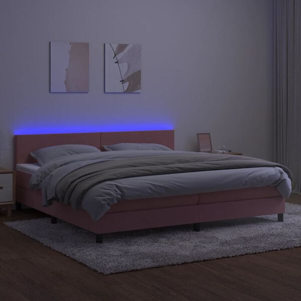 vidaXL Cama box spring c/ colch&atilde;o/LED 200x200 cm veludo rosa