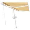 vidaXL Toldo retrátil manual com LED 400x350 cm amarelo e branco
