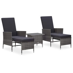 vidaXL 3 pcs conjunto lounge de jardim c/ almofad&otilde;es vime PE cinzento