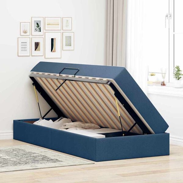 vidaXL Cama com arruma&ccedil;&atilde;o e colch&atilde;o Azul 100 x 200 cm Poli&eacute;ster