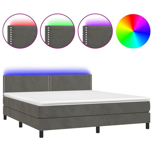 vidaXL Cama box spring c/ colch&atilde;o/LED 180x200cm veludo cinzento-escuro