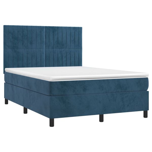 vidaXL Cama com molas/colch&atilde;o 140x190 cm veludo azul-escuro