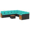 vidaXL Conjunto de sof&aacute; de jardim com 11 pe&ccedil;as e almofadas em rattan sint&eacute;tico preto