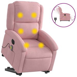 vidaXL Poltrona massagens reclin&aacute;vel elevat&oacute;ria el&eacute;trica veludo rosa