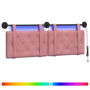 vidaXL Cabeceira suspensa Com luz LED Rosa Veludo
