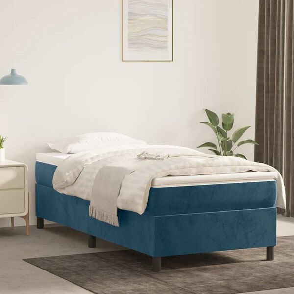 vidaXL Estrutura de cama com molas 100x200 cm veludo azul-escuro
