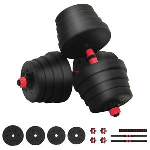 vidaXL Conjunto Halteres e Barra 2 em 1 30 kg Preto e Vermelho