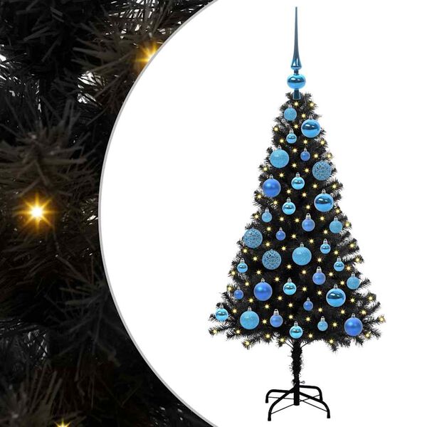 vidaXL &Aacute;rvore de Natal com 150 LEDs com suporte Preto 120 cm PVC
