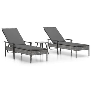 vidaXL Espregui&ccedil;adeiras 2 pcs c/ mesa e almofad&otilde;es vime PE cinzento