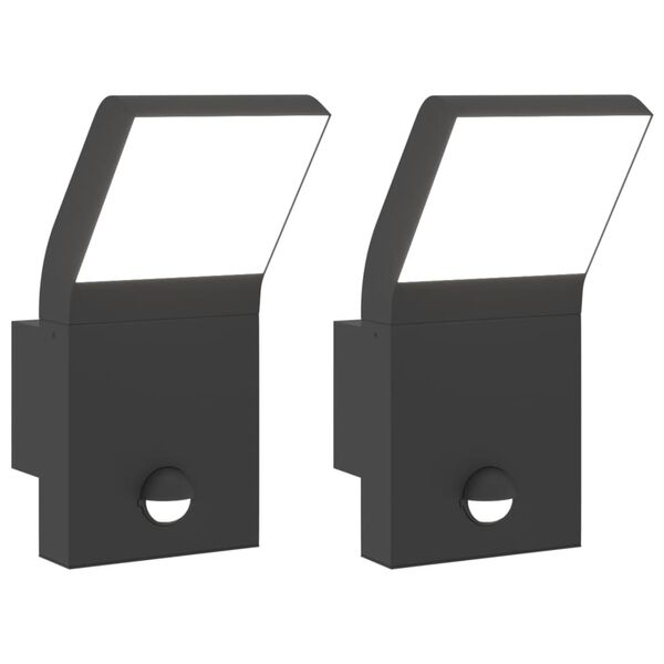 vidaXL Candeeiros parede LED exterior c/ sensor 2 pcs alumínio preto