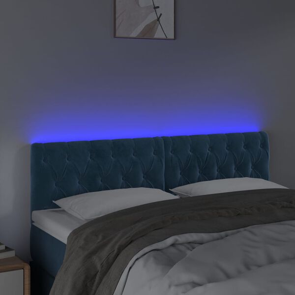 vidaXL Cabeceira de cama c/ luzes LED veludo 160x7x78/88cm azul-escuro