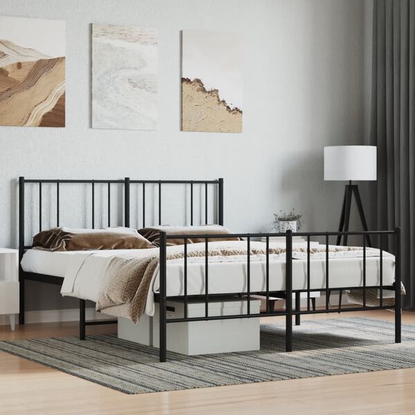 vidaXL Estrutura de cama com cabeceira e p&eacute;s 120x190 cm metal preto