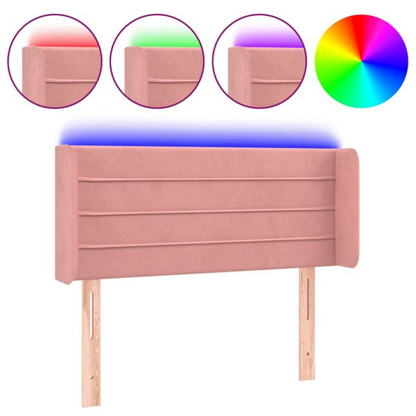 vidaXL Cabeceira de cama c/ luzes LED veludo 83x16x78/88 cm rosa