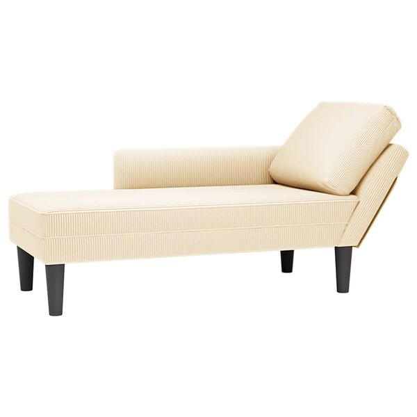 vidaXL Chaise lounge com almofada tecido corduroy creme