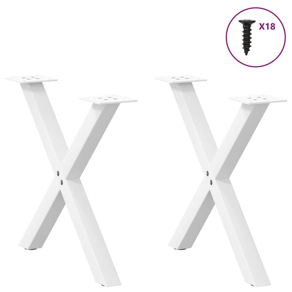 vidaXL P&eacute;s para mesa de centro em formato de X, 2 pe&ccedil;as, branco, 50x (42-43) cm, a&ccedil;o