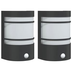vidaXL Candeeiros parede p/ exterior c/ sensor 2 pcs a&ccedil;o inox. preto