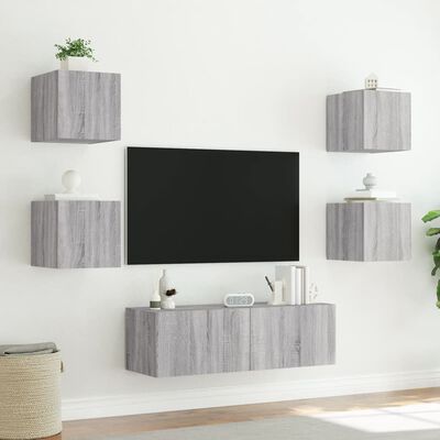 vidaXL 5 pcs móveis de parede para TV com luzes LED cinzento sonoma