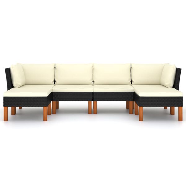 vidaXL 6 pcs conjunto lounge de jardim c/ almofad&otilde;es vime PE preto