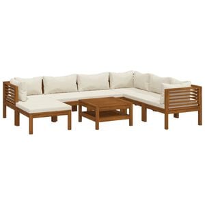 vidaXL 8 pcs conjunto lounge jardim c/ almofad&otilde;es creme ac&aacute;cia maci&ccedil;a