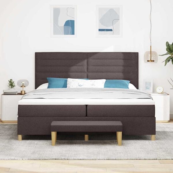 vidaXL Cama Box com colch&atilde;o Castanho escuro 200 x 200 cm tecido